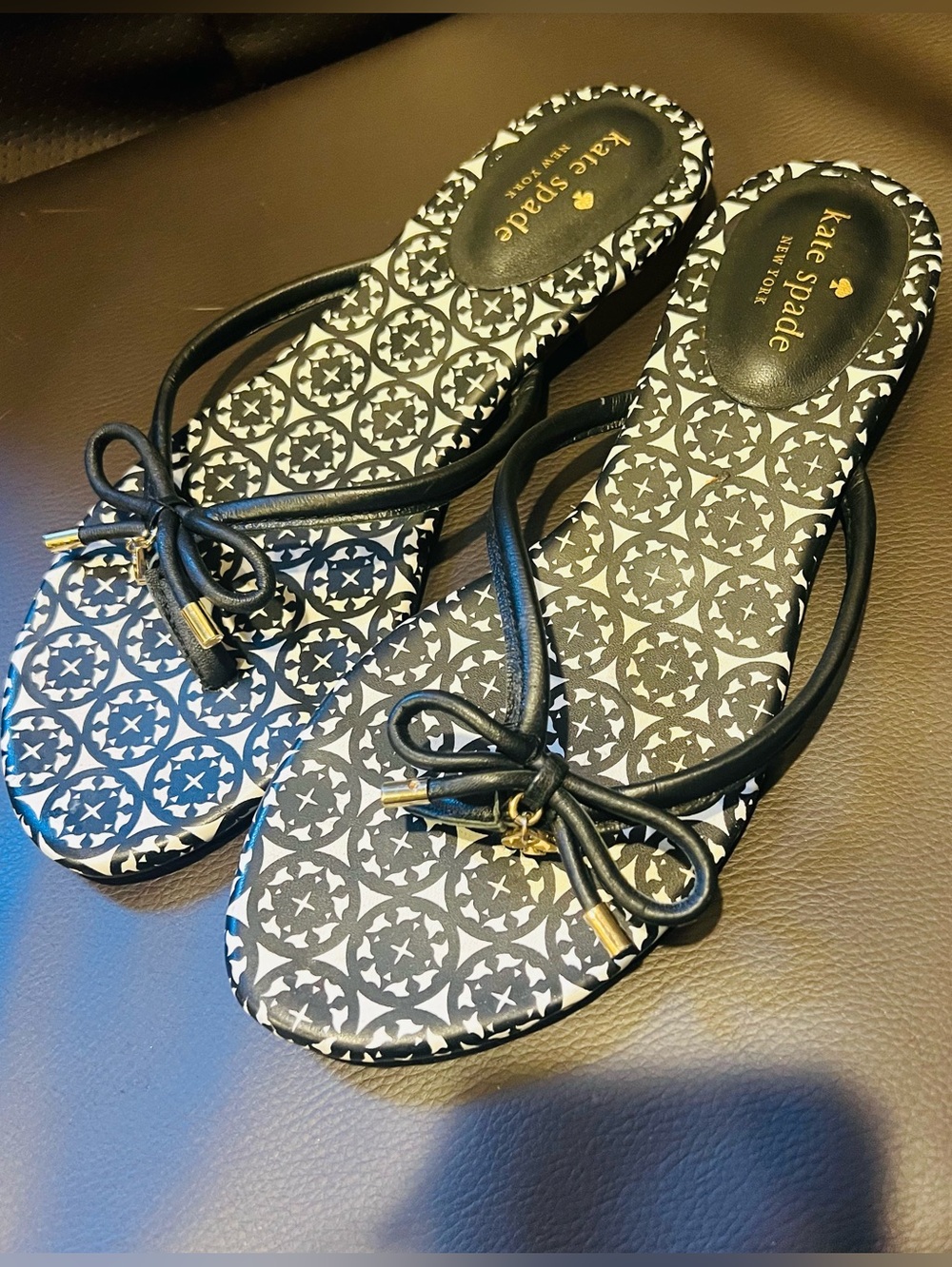 Kate Spade New York Bow Thong Sandals Black White Size 8M